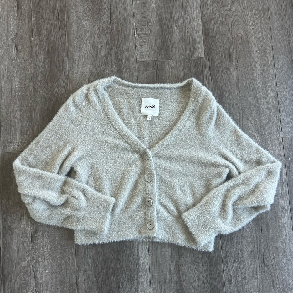 Cozy Gray Button-Up Crop Cardigan